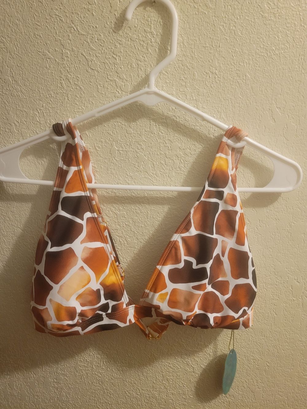 Giraffe Print Triangle Bikini Top - Brown & Orange